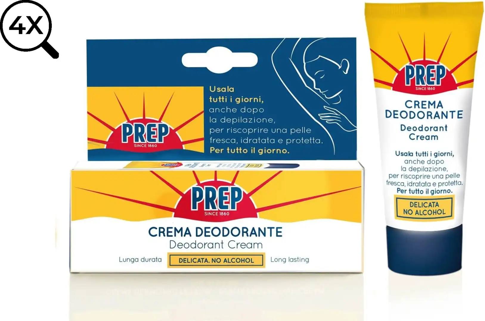 4x Prep Crema Deodorante Antitraspirante Protezione 48h Pelli Sensibili 4x35ml
