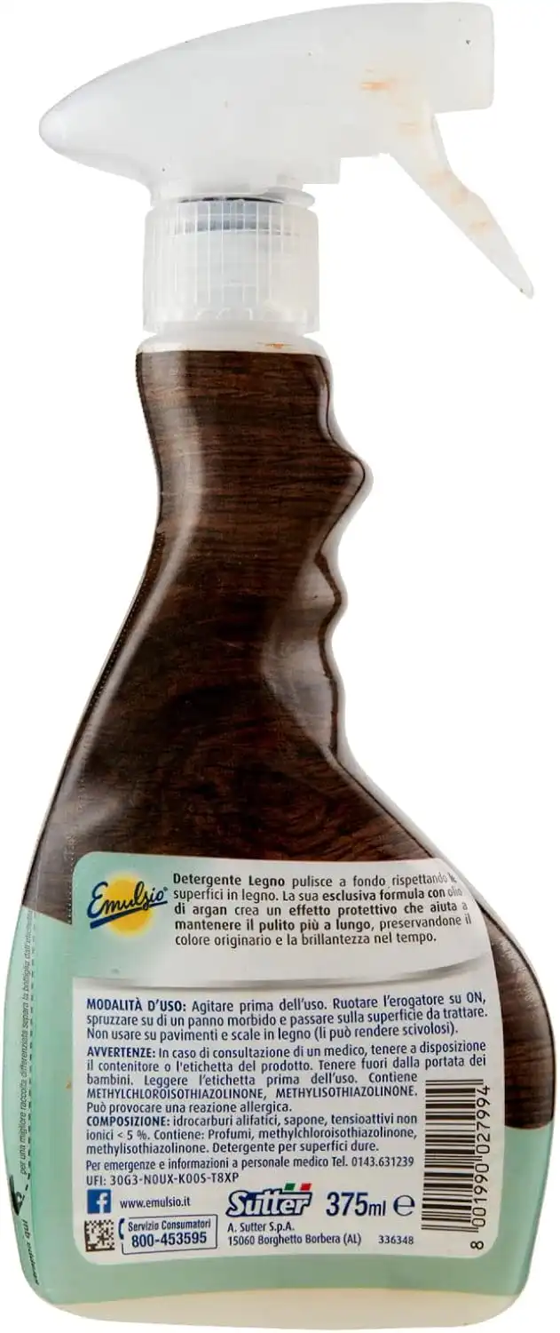 8x Emulsio Detergente Legno Spray Pulente e Lucidante con Olio d'Argan 8x375ml