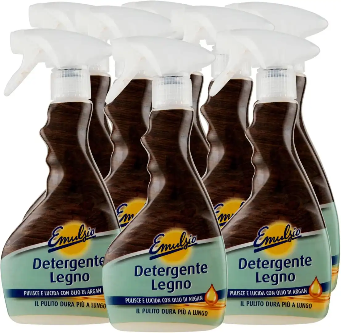 8x Emulsio Detergente Legno Spray Pulente e Lucidante con Olio d'Argan 8x375ml