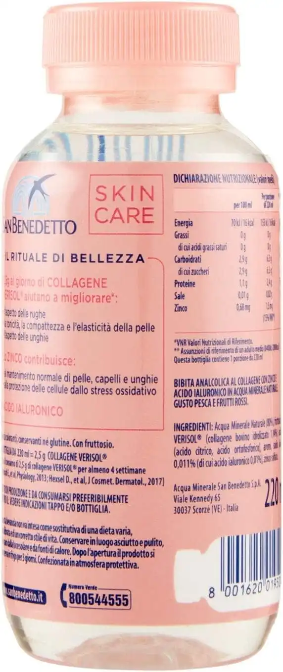 12x San Benedetto Skin Care Acqua Naturale Minerale Pesca-Frutti Rossi 12x200ml